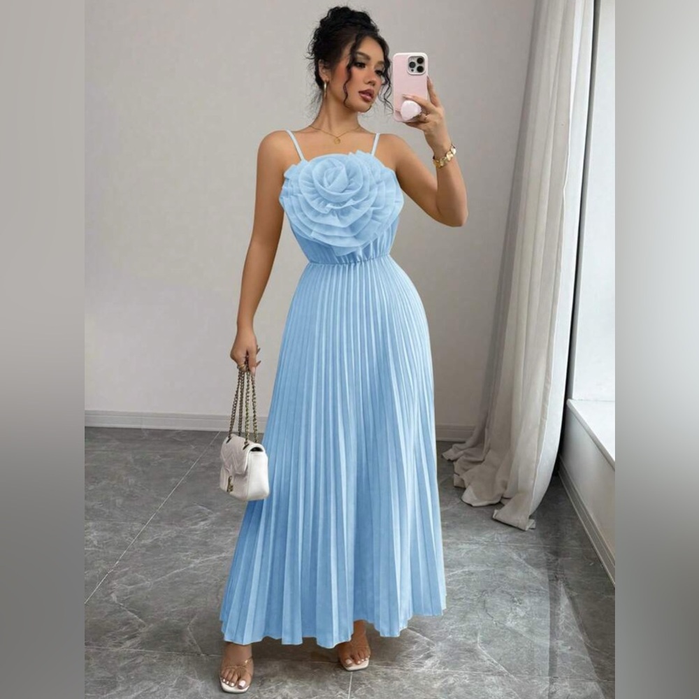 SHEIN Light Blue Pleated Maxi Dress